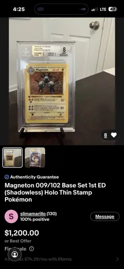 Pokemon Magneton Base Set SHADOWLESS 1st Edition Holo Rare #9 THIN STAMP BGS 7.5 - Image 3