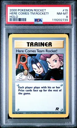 2000 Pokemon Team Rocket Here Comes Team Rocket! Holo #15 Unlimited PSA 8 WOTC - Image 1
