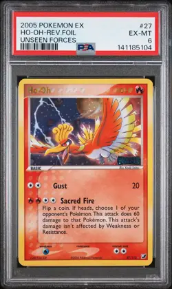 2005 POKEMON EX UNSEEN FORCES #27 HO-OH-REVERSE FOIL PSA 6 - Image 1