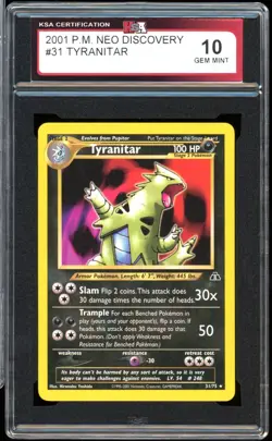 2001 Pokemon Neo Discovery #31 Tyranitar KSA 10 Gem Mint - Image 1