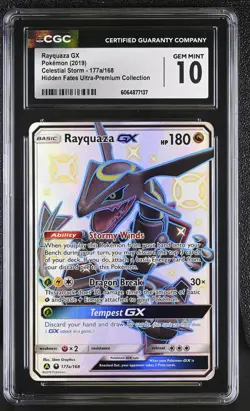 CGC 10 GEM MINT Rayquaza GX 2019 Celestial Storm 177a/168 Pokemon Card - Image 1