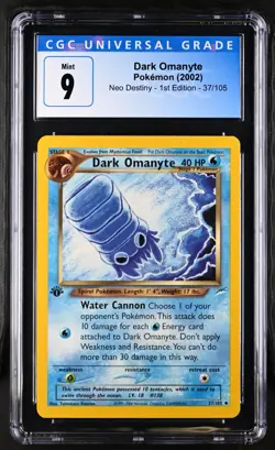 Dark Omanyte 1st Ed. 37/105 CGC 9 Neo Destiny 2002 SCRACHED Graded Pokemon Slab - Image 1