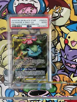 Pokemon Venusaur & Snivy GX SM229 Ultra Rare Sun & Moon Promo Tag Team PSA 2 - Image 1