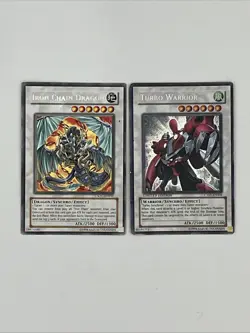 Two Vintage Yugioh Trading Cards 1996 Iron Chain Dragon & Turbo Warrior LE - Image 3