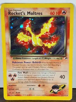 Pokemon TCG Rockets Moltres Holo Rare Card 12/132 Gym Heroes. LP - Image 1