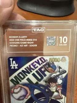Monkey D. Luffy Dodgers x One Piece Card TAG 10 Gem Mint - Image 3