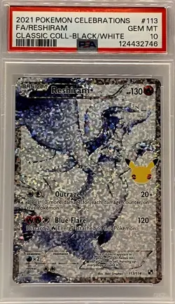 Reshiram Full Art PSA 10 Pokemon Celebrations Classic Collection 113/114 GEM MT - Image 1