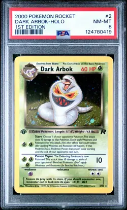 2000 POKEMON ROCKET 1ST ED #2 DARK ARBOK-HOLO PSA 8 - Image 1