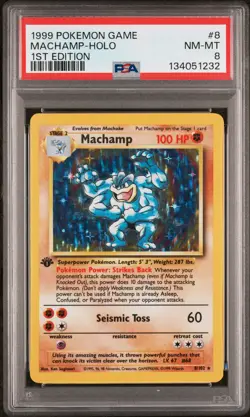 1999 POKEMON GAME 1ST EDITION #8 MACHAMP-HOLO PSA 8 - Image 1
