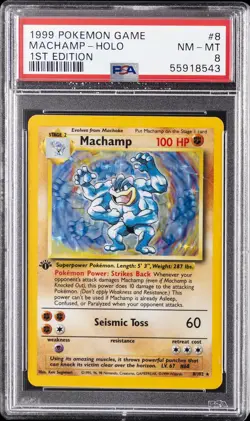 1999 POKEMON GAME 1ST EDITION #8 MACHAMP-HOLO PSA 8 - Image 1