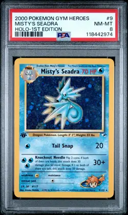 2000 POKEMON GYM HEROES HOLO-1ST EDITION #9 MISTY'S SEADRA PSA 8 - Image 1