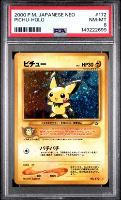 2000 POKEMON JAPANESE NEO #172 PICHU-HOLO PSA 8 - Image 1