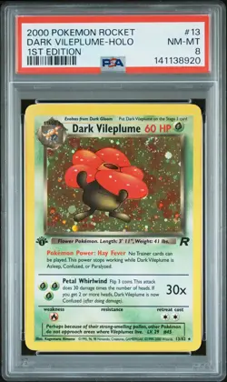 2000 POKEMON ROCKET 1ST ED #13 DARK VILEPLUME-HOLO PSA 8 - Image 1