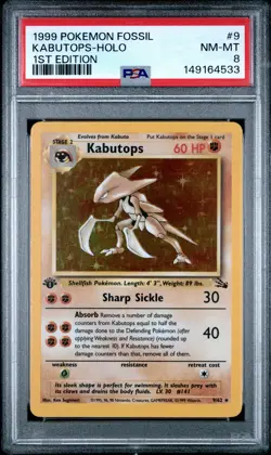 1999 POKEMON FOSSIL 1ST EDITION #9 KABUTOPS-HOLO PSA 8 - Image 1