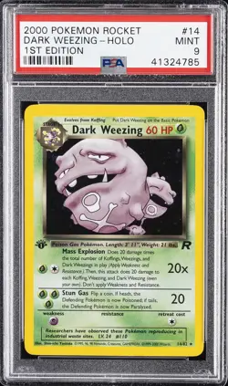2000 POKEMON ROCKET 1ST EDITION #14 DARK WEEZING-HOLO PSA 9 - Image 1