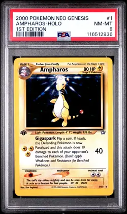 2000 POKEMON NEO GENESIS 1ST EDITION #1 AMPHAROS-HOLO PSA 8 - Image 1