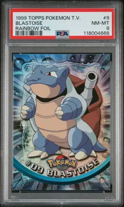 1999 TOPPS POKEMON TV #9 BLASTOISE RAINBOW FOIL PSA 8 LOW POP - Image 1