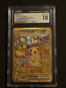 Pokemon TCG Pikachu EX Surging Sparks Holo Hyper Rare Gold 247/191 CGC Gem 10 - Image 1