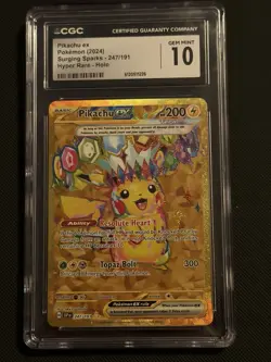 Pokemon TCG Pikachu EX Surging Sparks Holo Hyper Rare Gold 247/191 CGC Gem 10 - Image 2
