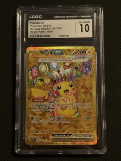 Pokemon TCG Pikachu EX Surging Sparks Holo Hyper Rare Gold 247/191 CGC Gem 10 - Image 3
