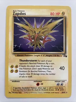 Pokemon TCG Zapdos 30/62 Fossil MP - Image 1