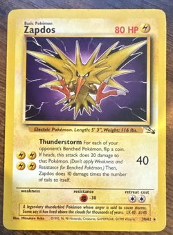 Wizards of the Coast Pokemon TCG Zapdos Fossil Rare ENG 1999 80HP 30/62 - Image 1