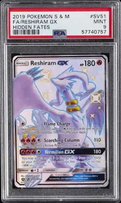 2019 POKEMON SUN & MOON HIDDEN FATES #SV51 FULL ART/RESHIRAM GX PSA 9 - Image 1