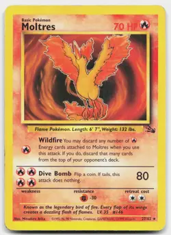 Moltres 27/62 Rare Fossil Pokemon Unlimited Damaged - Image 1