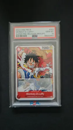 ONE PIECE 2022 MONKEY D. LUFFY SUPER PRE-RELEASE-PRTCPT. PROMOS #001 PSA 10 - Image 1