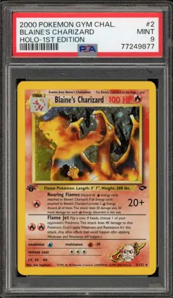 Pokemon Blaine's Charizard Gym Challenge 1st Ed Holo #2 Fighting Symbol PSA 9 - Image 1