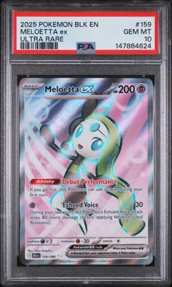 2025 POKEMON BLK EN-BLACK BOLT ULTRA RARE #159 MELOETTA EX PSA 10 - Image 1