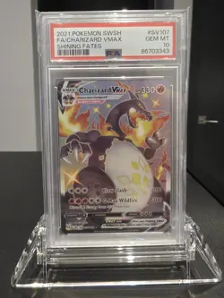 Pokemon PSA 10 GEM MINT 2021 Charizard Vmax #SV107 Shining Fates Full Art Card - Image 1