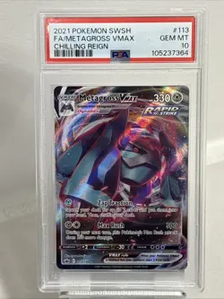 Low Pop PSA 10 Chilling Reign Metagross VMAX Rapid Strike Pokemon Card - Image 1