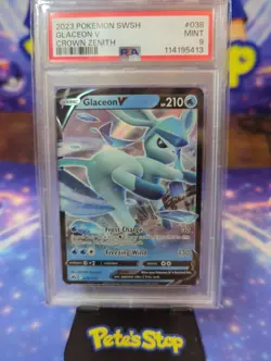 PSA 9 Glaceon V 038/159 Crown Zenith Pokemon Card Holo Ultra Rare Eeveelution - Image 1
