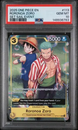 RORONOA ZORO PSA 10 2025 ONE PIECE PROMOS #113 SET SAIL EVENT - Image 1