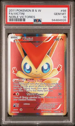 Pokemon TCG Victini Full Art Holo Card BW Noble Victories PSA 10 - Image 1