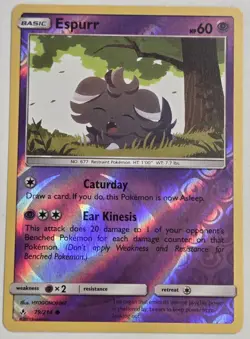Espurr 79/214 Common Unbroken Bonds Pokemon Card Reverse Holo TCG 2019 - Image 1