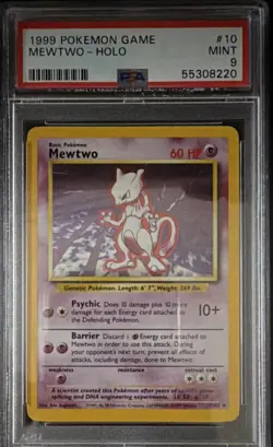 PSA 9 1999 Pokemon Mewtwo #10 Base Set Holo Rare Pokemon TCG Card - Image 1