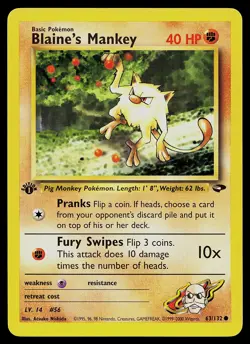 Pokemon Card - Blaine's Mankey Gym Challenge 1st Edition 63/132 Common - Image 1