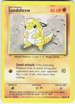 Sandshrew 62/102 Common Base Set Unlimited Pokemon MP - Image 1
