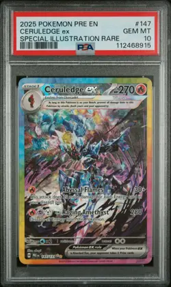 2025 POKEMON PRISMATIC EVOLUTIONS CERULEDGE EX 147/131 PSA 10 GEM MINT - Image 1