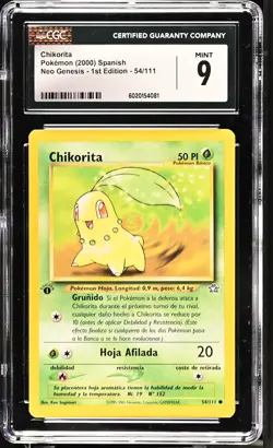 CGC 9 MINT Chikorita Neo Genesis 1st Edition 54/111 SPANISH Pokemon Card - Image 1
