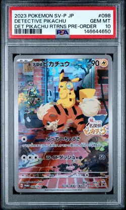 2023 POKEMON JAPANESE SV-P PROMO #098 DETECTIVE PIKACHU PSA 10 - Image 1