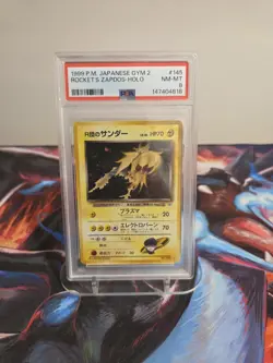 1999 Japanese Gym 2 Rockets Zapdos Holo PSA 8 Pokemon TCG #145 - Image 1