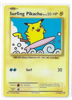 Surfing Pikachu 111/108 Evolutions Non-Holo XY Pokemon TCG Card NM - Image 1