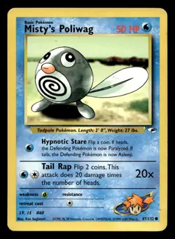 Misty's Poliwag 87/132 Common Gym Heroes WOTC Pokemon MP - Image 1