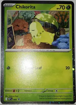 Fart Swirl 🌀 Chikorita 069 Cosmos Holo Bleed Error Rare Pokemon TCG ✨ - Image 3