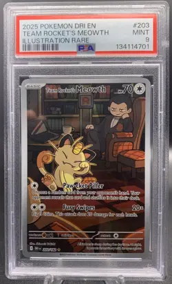 Team Rocket's Meowth 203/182 PSA 9 MINT - 2025 Pokemon Destined Rivals IR - Image 1
