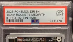 Team Rocket's Meowth 203/182 PSA 9 MINT - 2025 Pokemon Destined Rivals IR - Image 3