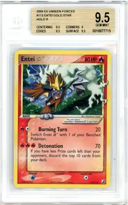 Pokemon Entei Gold Star #113 EX Unseen Forces Holo BGS 9.5 Gem Mint - Image 1
